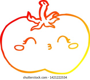 warm gradient line drawing of a cartoon tomato