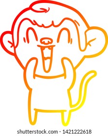 warm gradient line drawing of a cartoon laughing monkey