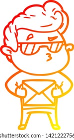 warm gradient line drawing of a cartoon cool guy