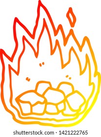 warm gradient line drawing of a cartoon burning coals