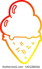 warm gradient line drawing of a cartoon ice cream