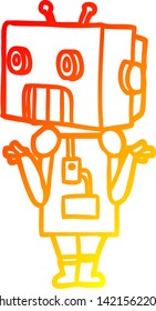 dibujo de línea de degradado cálido de un robot de dibujos animados