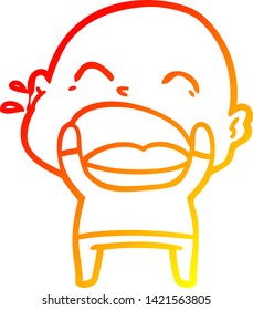 warm gradient line drawing of a cartoon shouting bald man