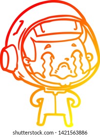 warm gradient line drawing of a cartoon crying astronaut