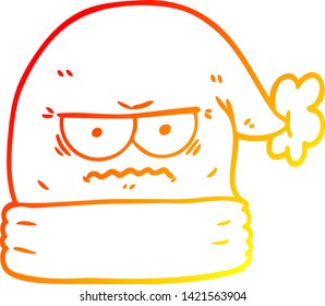 warm gradient line drawing of a cartoon annoyed christmas santa hat