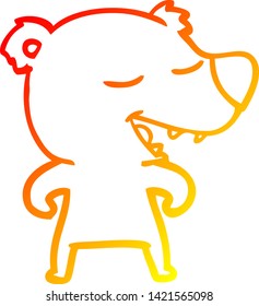 dibujo de línea de degradado cálido de un oso de dibujos animados