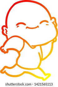 dibujo de línea de gradiente cálido de un hombre calvo feliz con dibujos animados
