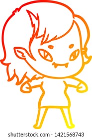 warm gradient line drawing of a cartoon friendly vampire girl