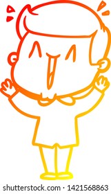 warm gradient line drawing of a cartoon excited man