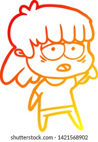 dibujo de línea de gradiente cálido de una mujer cansada de la caricatura