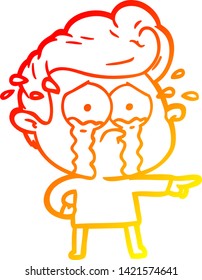 warm gradient line drawing of a cartoon crying man