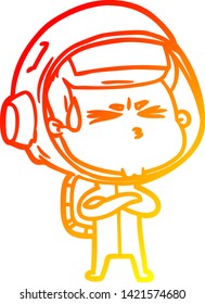 warm gradient line drawing of a cartoon stressed astronaut