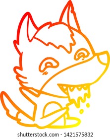 warm gradient line drawing of a cartoon hungry wolf