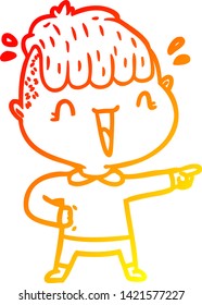warm gradient line drawing of a cartoon happy boy surprised