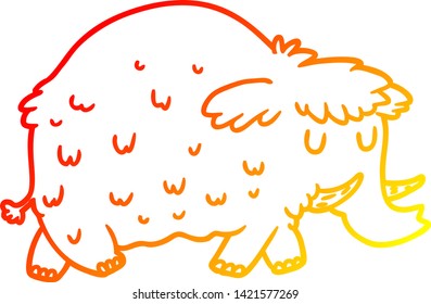 warm gradient line drawing of a cartoon prehistoric mammoth