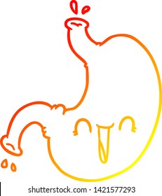 warm gradient line drawing of a cartoon happy stomach