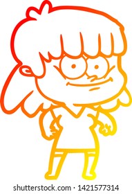 warm gradient line drawing of a cartoon girl smiling