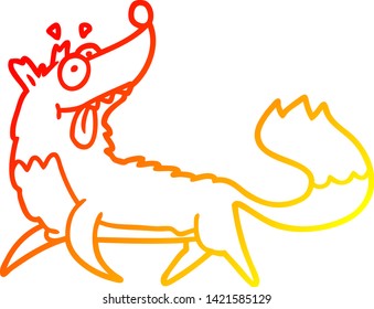 warm gradient line drawing of a cartoon hungry wolf