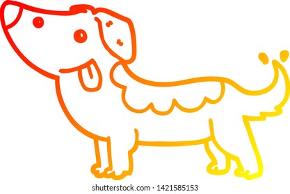 dibujo de línea de degradado cálido de un perro de dibujos animados