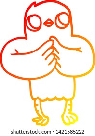 warm gradient line drawing of a cartoon bird with plan