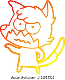 warm gradient line drawing of a cartoon annoyed fox