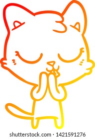 dibujo de línea de degradado cálido de un gato de dibujos animados