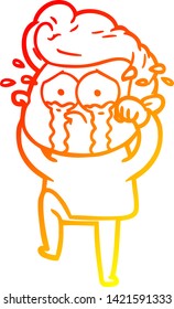 warm gradient line drawing of a cartoon crying man