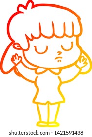 warm gradient line drawing of a cartoon indifferent woman