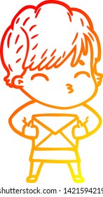 warm gradient line drawing of a cartoon woman thinking