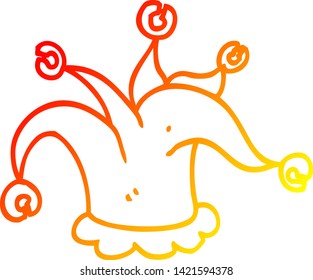 dibujo de línea de degradado cálido de un sombrero de bufón de dibujos animados