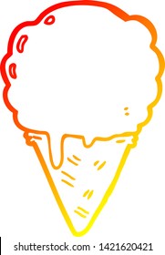 dibujo de línea de degradado cálido de un helado de dibujos animados