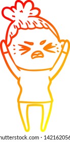warm gradient line drawing of a cartoon angry woman