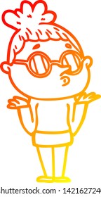 warm gradient line drawing of a cartoon woman wearing glasses