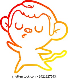 dibujo de línea de degradado cálido de un mono de dibujos animados