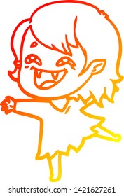dibujo de línea de gradiente cálido de una caricatura que ríe muchacha vampiro