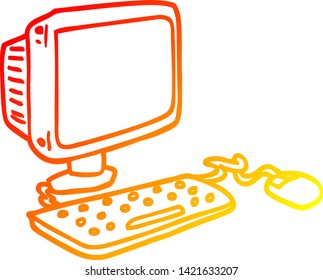 warm gradient line drawing of a cartoon office computer
