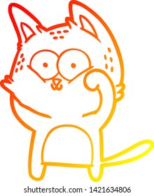 dibujo de línea de degradado cálido de un gato de dibujos animados que es lindo