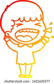 warm gradient line drawing of a cartoon laughing man