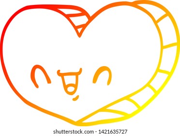 warm gradient line drawing of a cartoon love heart