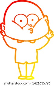 warm gradient line drawing of a cartoon bald man staring