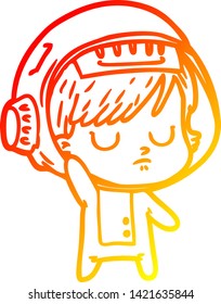 dibujo de línea de gradiente cálido de una astronauta de dibujos animados