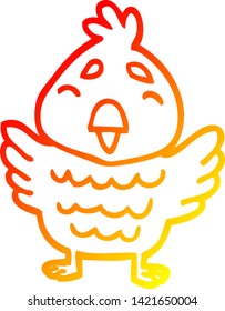 dibujo de línea de gradiente cálido de un pájaro rojo de dibujos animados