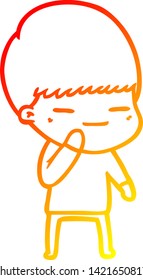 warm gradient line drawing of a cartoon smug boy