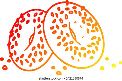 warm gradient line drawing of a cartoon bagels