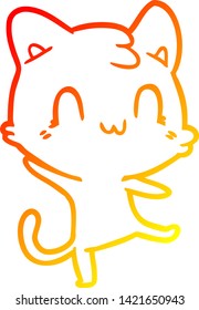warm gradient line drawing of a cartoon happy cat