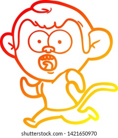 warm gradient line drawing of a cartoon running monkey