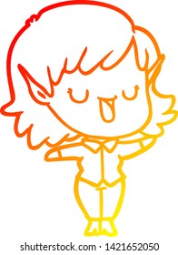 warm gradient line drawing of a cartoon elf girl
