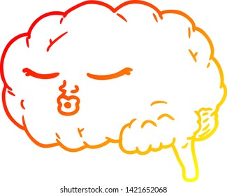 dibujo de línea de gradiente cálido de un cerebro de caricatura