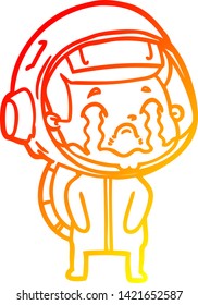 warm gradient line drawing of a cartoon crying astronaut