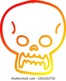 warm gradient line drawing of a cartoon halloween skull
